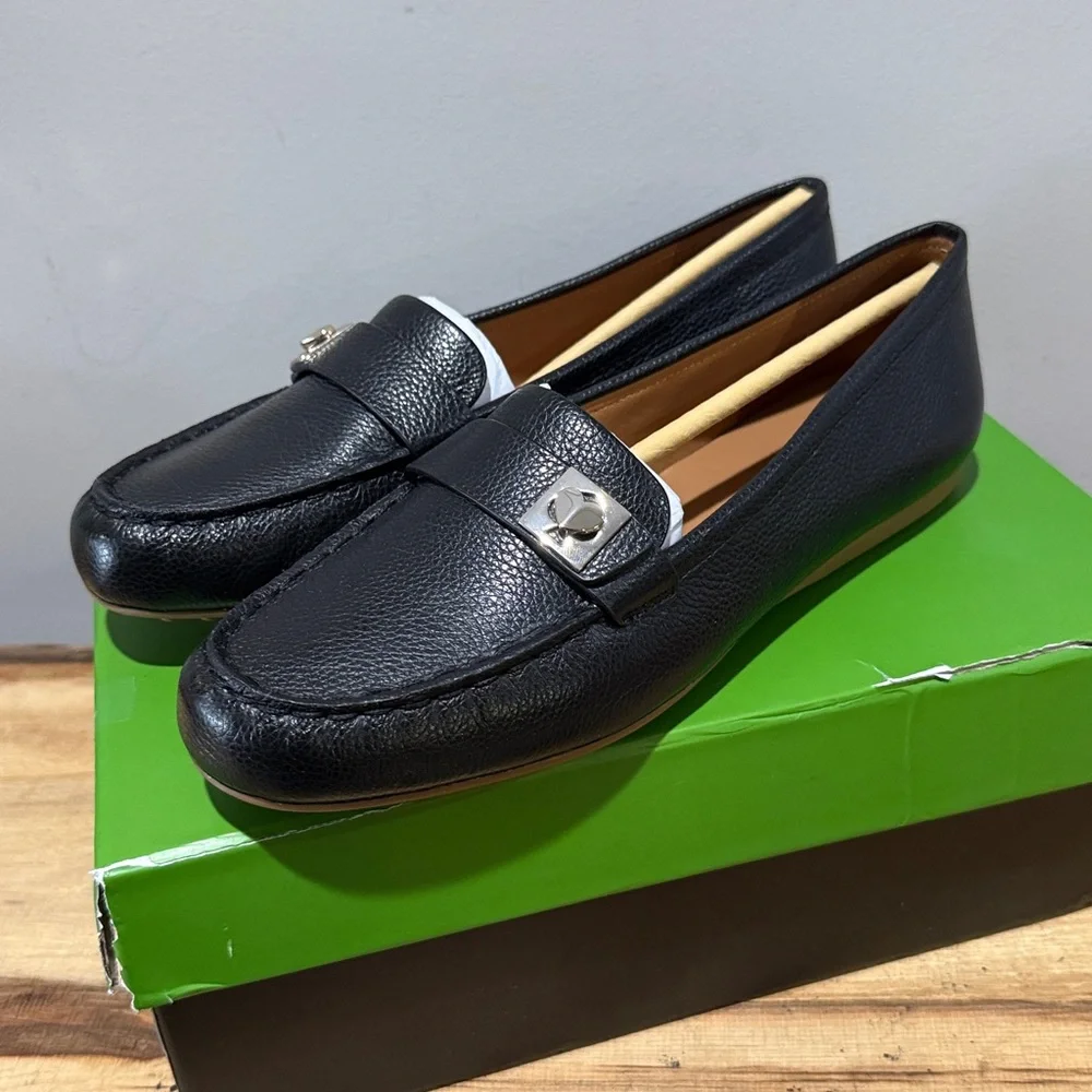 Kate Spade New York‎ Camilla Black Pebbled Leather Loafer Tan Sole sz 9.5B NIB